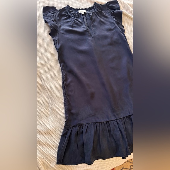 EVEREVE Cupro Navy Blue Ruffle Hem Mini Dress - Super SOFT Fabric!! - Picture 4 of 16